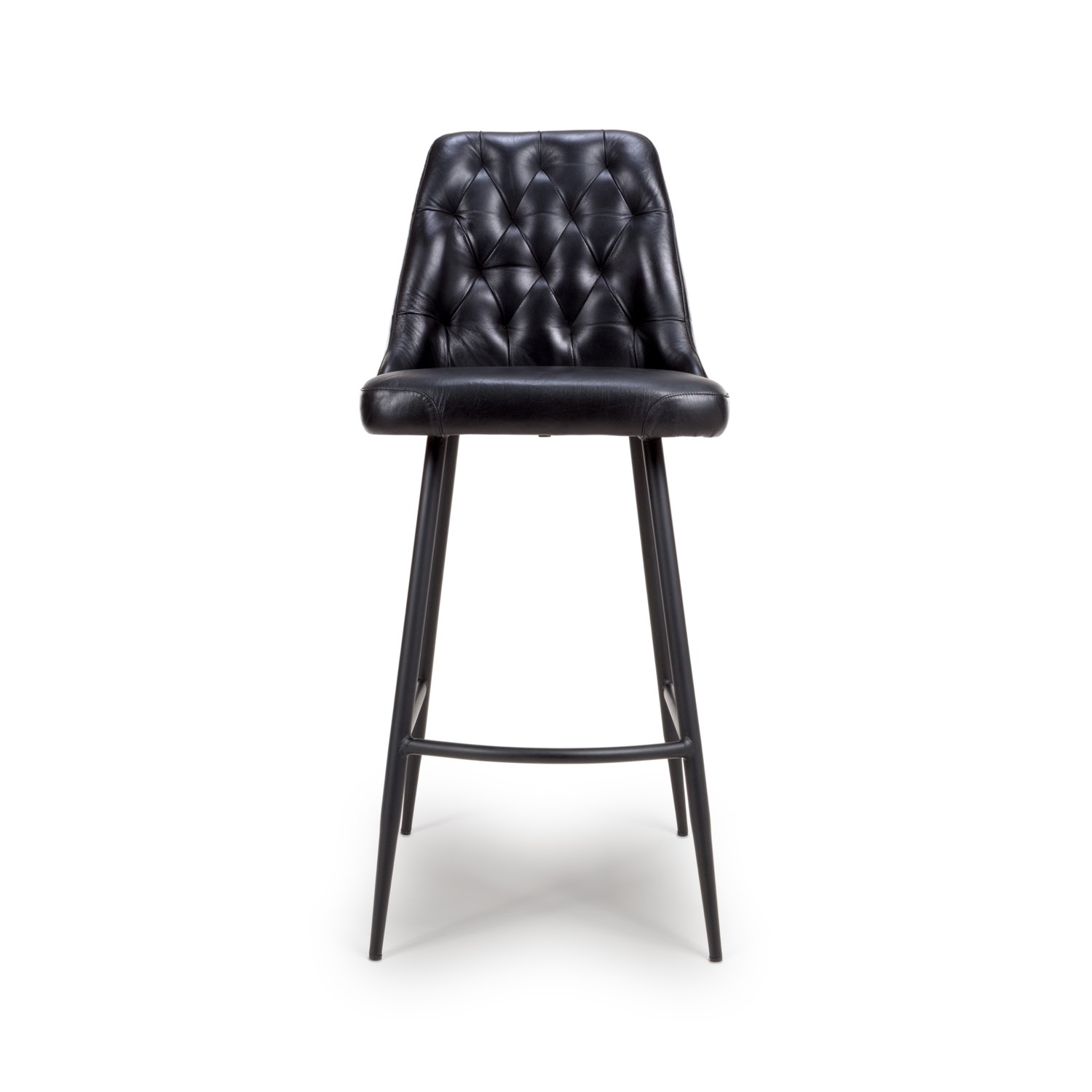 Read more about Set of 2 real leather black kitchen stools with quilted back jaxson